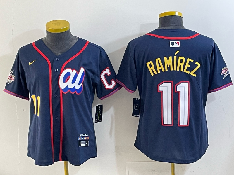 Women Cleveland Indians #11 Ramirez Blue All star Nike 2025 MLB Jersey 004